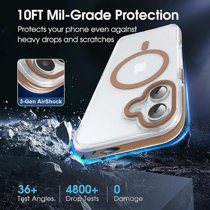 Magnetic Case for iPhone 16 [5X Military-Grade Protection] Compatible with MagSafe Shockproof Slim Thin Cover 6.1 inch 16 Phone Case,Clear Desert Brown