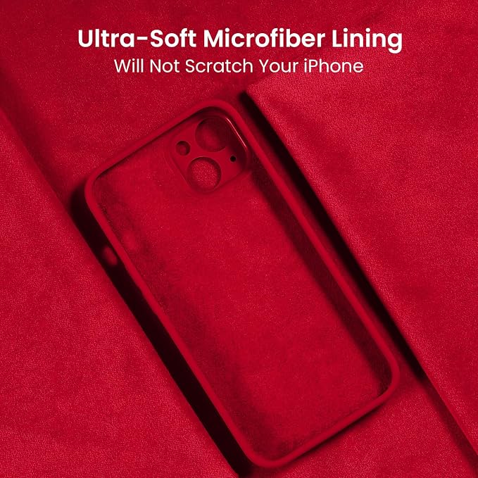 FireNova Designed for iPhone 14 Case, Silicone Upgraded [Camera Protection] Phone Case with [2 Screen Protectors], Soft Anti-Scratch Microfiber Lining Inside, 6.1 inch, Deep Red