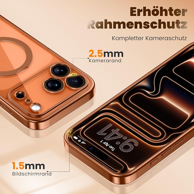 GolbinBox for iPhone 17 Pro Max Case with 360° Spin Magnetic Stand,[Compatible with Magsafe] [Military Protection][Built-in Ring Holder] Camera Control Phone Case for 17 Pro Max,Cosmic Orange/Clear