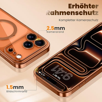 GolbinBox for iPhone 17 Pro Case with 360° Spin Magnetic Stand,[Compatible with Magsafe] [Military Protection][Built-in Ring Holder] Camera Control Phone Case for 17 Pro,Cosmic Orange/Clear