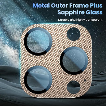 Uyiton for iPhone-16-Pro-Max/16-Pro/iPhone-14-Pro-Max/14-Pro Camera Lens-Protector: [Kevlar Weave Design][Strong Adsorption][Ultra-Thin] Metal Tempered Glass Rear Camera Screen Cover - Kevlar Gold