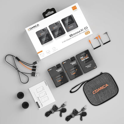 COMICA BoomX-D2 PRO Wireless Lavalier Microphone for iPhone Android Camera PC, Lapel Mic with 16GB Storage, Safety Audio Track, Noise Cancellation, Lav Mic for YouTube TikTok Video Recording