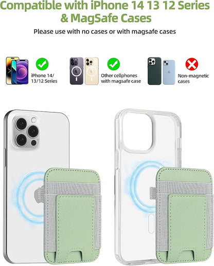ExtreLife For Magsafe Wallet, Strongest Magnetic Wallet for iPhone 17/16/15/14/13/12 Series, Magnetic Card Holder with 2 Card Slots, RFID Blocking, Vegan Leather, Hold 7 Cards, Light Green