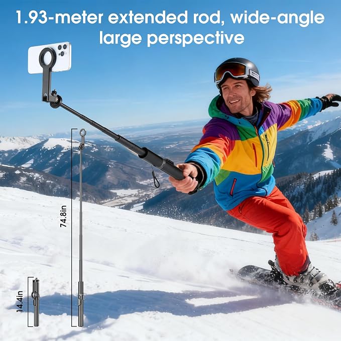 Magnetic Phone Tripod,76" Auto-Open Phone Stand with Metal Ring & Rechargable Remote,Portable Selfie Stick with Magnetic Holder for Magsafe,360°Rotatable Phone Stand Travel for iPhone/Android/Camera