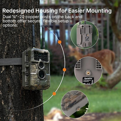 GardePro E6 2.0 Pro WiFi Trail Camera (Non-Cellular), 64MP Photos, 4K Video, Dual Antennas 165ft Range, 7800mAh Battery, Live View, 110° Wide-Angle, No-Glow Night Vision, Motion Activated