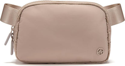 Pander Two Way Zipper Fanny Pack Nylon Everywhere Belt Bag for Women, Water Repellent Waist Packs, Crossbody Bags with Adjustable Strap (Raw Linen).