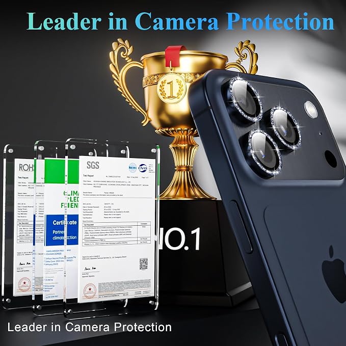 YWXTW Camera Lens Protector for iPhone 17 Pro/iPhone 17 Pro Max, [1 Step Installation Tray] Tempered Glass Screen Protector Metal Individual Camera Cover Accessories Case Friendly (Glitter Blue)