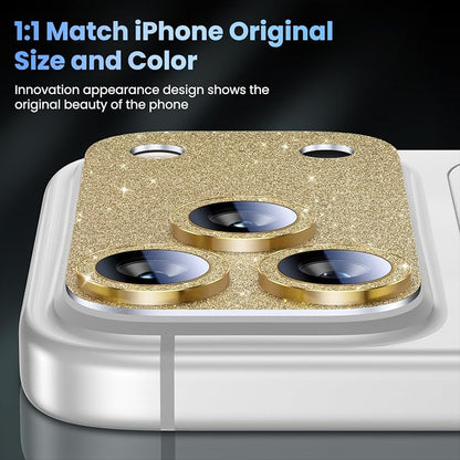 Uyiton for iPhone 17-Pro-Max Camera-Lens Protector: Bling [Not Easy to Break][Strong Adsorption][Case-Friendly] Metal Tempered Glass Rear Camera Screen Cover - Glitter Gold