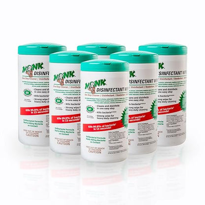 DREUMEX Monk Disinfectant Wipes, Large Lemon Breeze Fresh Scented Disinfectant Wipes , Value Pack Contains 6 Canisters of 80 Count, Perfect for Gyms, Fitness Clubs, Schools, Commercial Facilities