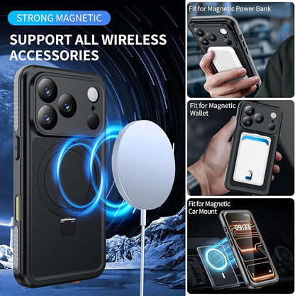 ANTSHARE Magnetic for iPhone 17 Pro Case Waterproof, Built in Screen Protector [Compatible with MagSafe] [Invisible Stand] [IP68 Underwater], Full Body Protection Phone Case 6.3'', Black