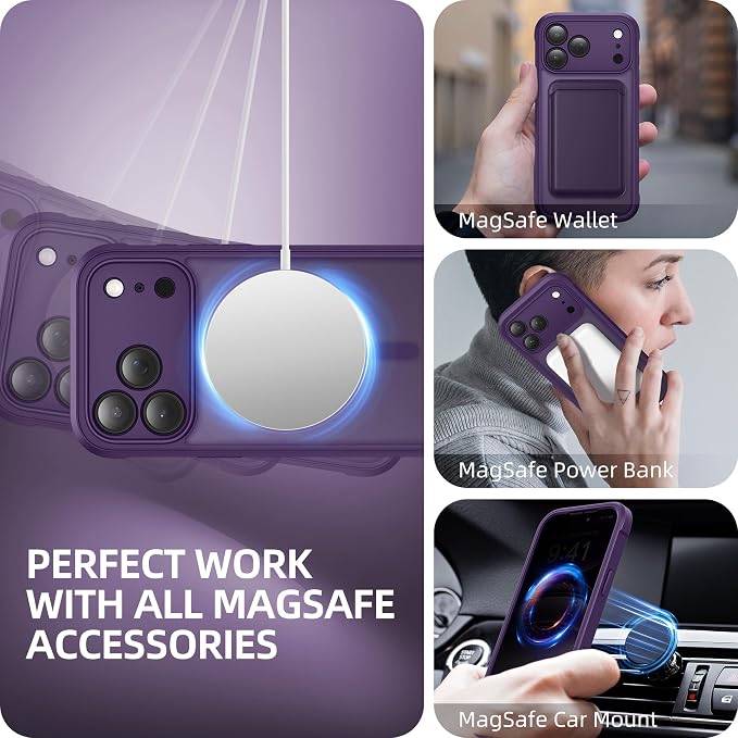 BERFY for iPhone 17 Pro Case, Compatible with MagSafe, Built-in Privacy Screen Protector, Camera Protection, Shockproof Full Body Phone Case 6.3", Translucent Deep Purple