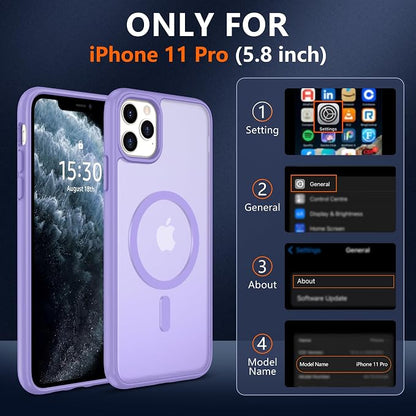 For iPhone 11 Pro Case [Compatible with Magsafe] Translucent Matte Magnetic 11 Pro Phone Case with Screen Protector,SlimThin Shockproof Military Grade Drop Protection Cover for iPhone 11 Pro-purple