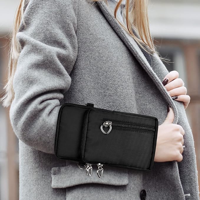 Women Cell Phone Purse Wristband Sport Armband Wallet Travel Crossbody Cell Phone Purse for Galaxy S10 Plus S9 Plus A50 A7 J7,OnePlus 6T,HTC U12 (Black)