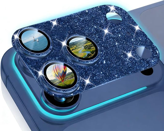 Glitter Bling Ring Camera Lens Protector cover for iPhone 17 Pro Max Women, 9H Hardness Tempered Glass Lens Protector, Anti-Scratch, Cosmic Orange (blue)