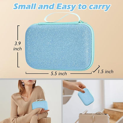 Glitter Electronic Organizer Set - Phone Charger Storage Cover, Cute Bling Case Bag With Cable Protector for iPhone, Soft Data Cord Saver, Cable Chomper (Blue)