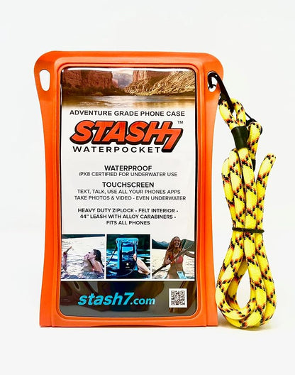 Stash7 Waterproof Phone Pouch w/Long Lanyard | IPX8 Adventure Grade Cellphone Dry Bag Case, Fits iPhone 15 Pro Max,14 Pro Max, 13 Pro Max, XS, XR, Galaxy S21, for Snorkeling, Kayaking, Cruise Orange