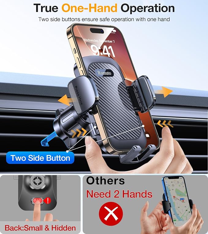 Romuto Phone Holders for Your Car Phone Holder Mount【Super Suction】Cell Phone Mount for Car Accessories for Women Men Windshield/Vent/Dash Truck Stand Desk Mount Clamp Holder for iPhone Samsung Camera
