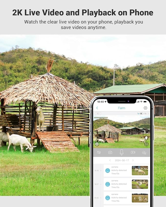 Cellular Security Camera Comes with Pre-Installed 4G LTE SIM Card-No WiFi Security Camera Wireless Outdoor, Color Night Vision, 360° Live Viewing, Instant PIR Motion Alerts and Solar Powered