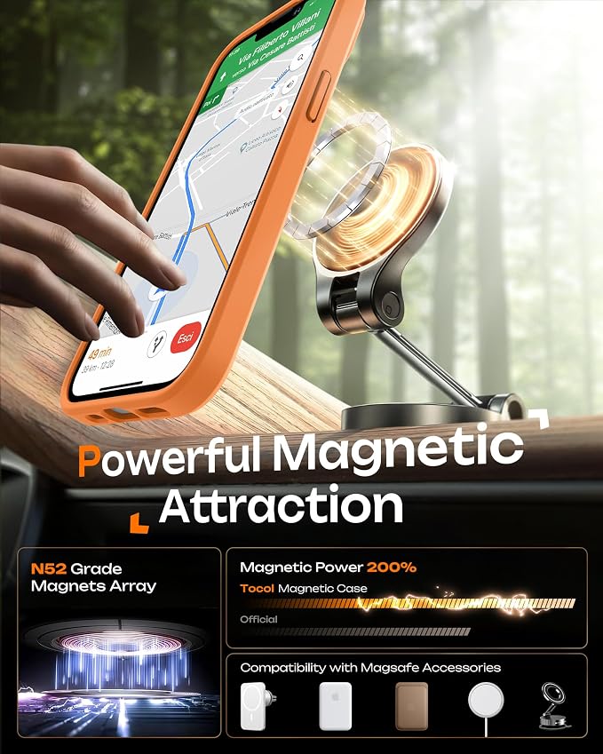 TOCOL for Phone 13 Case, Compatible with Magsafe Charger, Full Camera Protection, Drop Protection, Translucent Matte Phone Case for iPhone 13 6.1 inch (Orange)