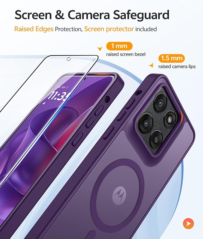 FNTCASE for Moto G Stylus 2026/2025 Case, Fit for Magsafe, Screen Protector | Translucent Matte Magnetic Back, 14FT Military Grade Drop Protection, Shockproof Protective Phone Cover, Purple