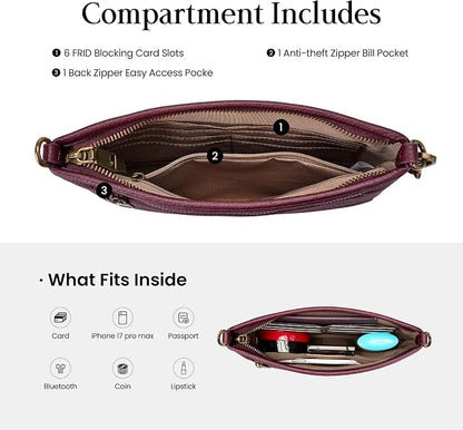 befen Genuine Leather Wristlet Wallet for Women Soft RFID Leather Clutch Purse with Built in Wallet Trendy Crossbody Bag