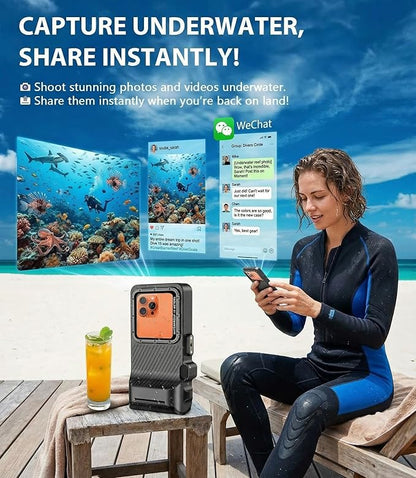 Diving Phone Case for iPhone 17 16 15 14 13 Pro Max Galaxy S25 S24 S23 Ultra, 50ft/15m Professional Waterproof Underwater Case with Real Touchscreen, Universal Camera Housing for Snorkeling (Orange)
