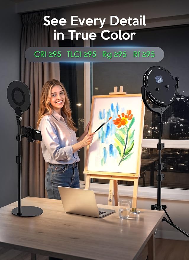 Ring Light for Online Teaching Video 2700-6500K Home Office Studio Light - Desktop & Phone Tripod Stand - High CRI 2-Point Lighting for Video Recording/Photography/Flexible Work