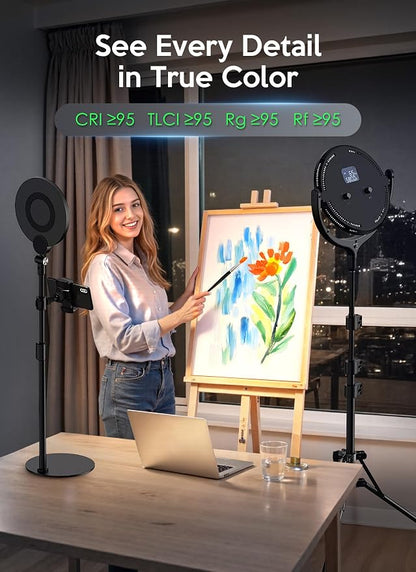 Ring Light for Online Teaching Video 2700-6500K Home Office Studio Light - Desktop & Phone Tripod Stand - High CRI 2-Point Lighting for Video Recording/Photography/Flexible Work