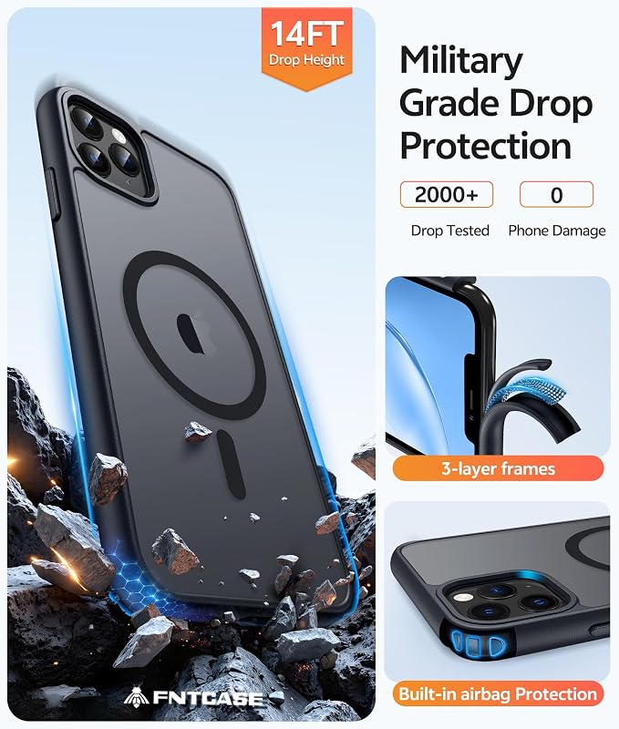 FNTCASE for iPhone 11 Pro Max Case: [Compatible with Magsafe] Translucent Matte Magnetic Phone Cover - Military Grade Drop Protection Shockproof Protective for iPhone 11Pro Max 2019 Cases - Black