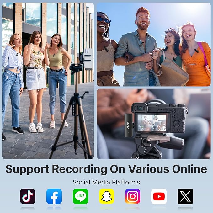 BOYA by-V4 Wireless Microphones for Cameras DSLR Camcorder with Charging case, 12H Battery Life, 650ft Range, 4-Channel Omnidirectional Noise Canceling Lavalier Mic for Live Streaming Vlog
