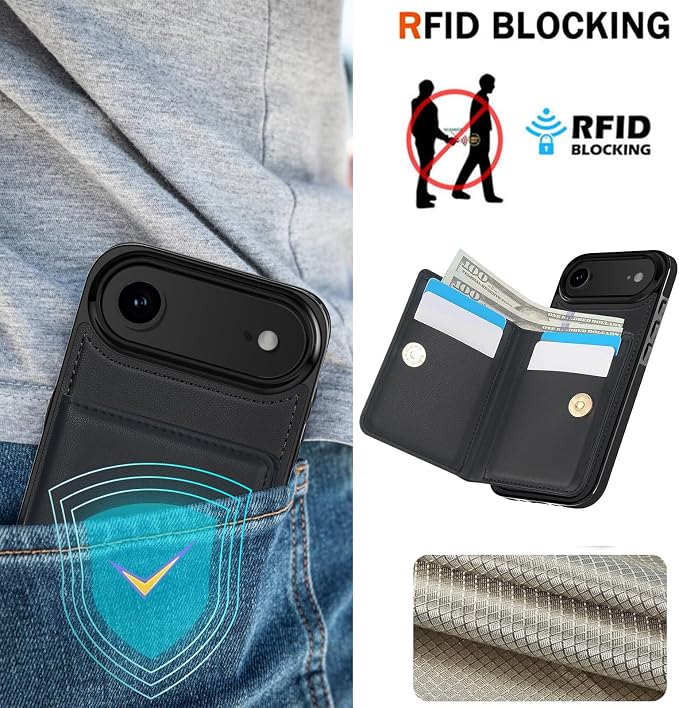 LOHASIC for iPhone 17 Air Case Wallet with Card Holder, 360° Rotation Ring, RFID Blocking, 5 Card Slots, PU Leather 6.5" Cover for Apple 17 Air Men Women, Black