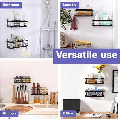 KINCMAX Iron Shower Caddies - Self Adhesive Bathroom Shelves for Showers - Wall Organizer Shampoo Holder Shelf - Peel and Stick On Caddy Bath Tub Rack - Pack of 2 Holders - Black
