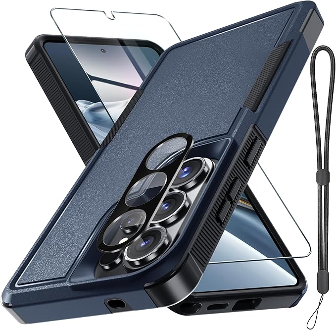 for Samsung Galaxy S26 Ultra Case with Screen Protector+Camera Lens Cover,Military Grade Heavy Duty Shockproof Phone Cover with Wrist Lanyard Strap for Samsung S26Ultra,Navy Blue