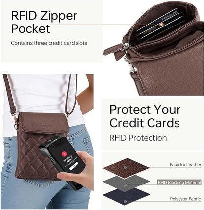 RFID Small Crossbody Purses for Women Quilted Cell Phone Purse with RFID Blocking Credit Card Slots