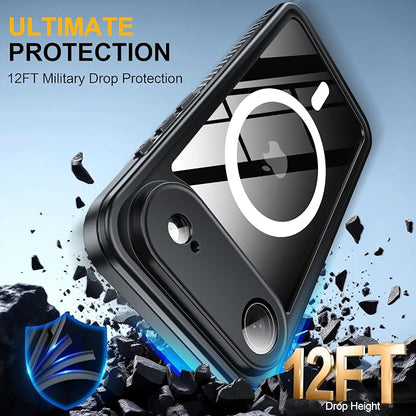 ANTSHARE for iPhone Air Case, Compatible with Magsafe, IP68 Waterproof Case, [Built-in Screen Protector] - 12 FT Military Dropproof - Full Body Heavy Duty Rugged Phone Cover - Black/Clear