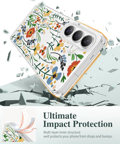 GVIEWIN for Samsung Galaxy S26 Plus Case Compatible with MagSafe, Clear Floral Shockproof Protective Women Phone Case, Non-Yellowing, Screen&Camera Lens Protector for S26 Plus 6.7",Blooming Flowerets