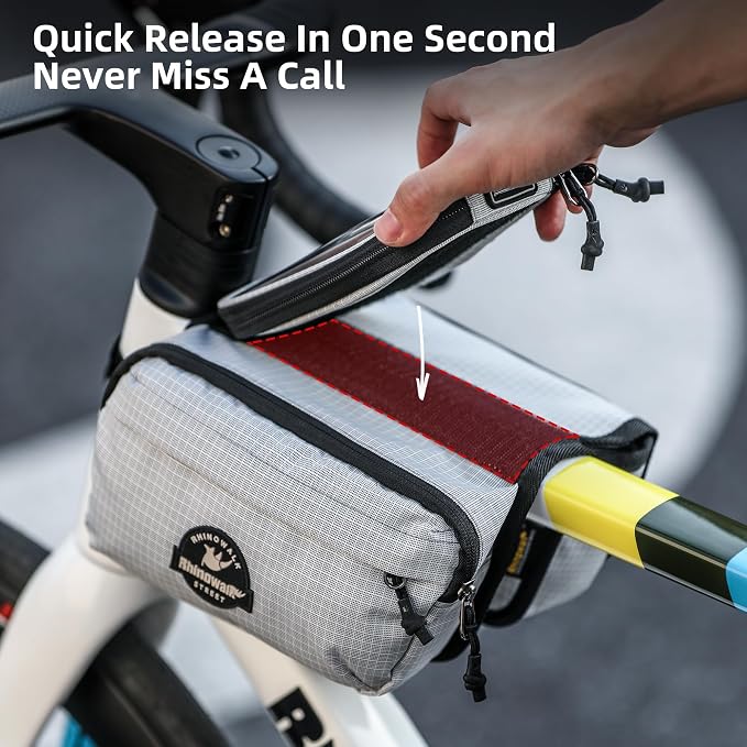 Rhinowalk Bike Front Frame Bag Bicycle Top Tube Frame Storage Waterproof Bicycle Handlebar Bag Fit Smartphone Professional Cycling Accessories-White