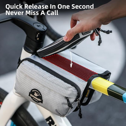 Rhinowalk Bike Front Frame Bag Bicycle Top Tube Frame Storage Waterproof Bicycle Handlebar Bag Fit Smartphone Professional Cycling Accessories-White