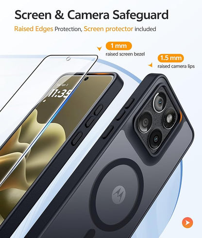 FNTCASE for Motorola Edge 2026 Case, Fit for Magsafe, Screen Protector | Translucent Matte Magnetic Back, 14FT Military Grade Drop Protection, Shockproof Protective Phone Cover, Black