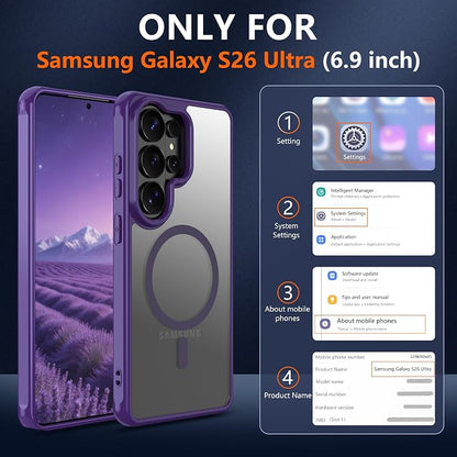 for Galaxy S26 Ultra Phone Case: Samsung S26 Ultra Phone Case with 2PC HD Screen Protector, Wireless Charging S26 Ultra Case Matte Translucent Soft-Touch & Shockproof Funda para S 26 Ultra,Purple