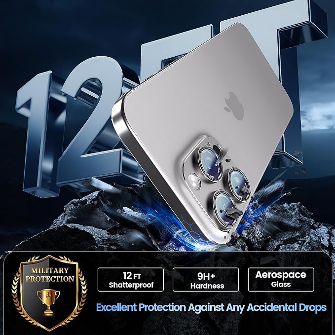 CACOE Camera Lens Protector for iPhone 14 Pro/14 Pro Max/16 Pro/16 Pro Max - Metal Frame Tempered Glass Cover, [Anti-Scratch] [Drop-Proof][Strong-Adhesion] Camera Screen Cover (Titanium)