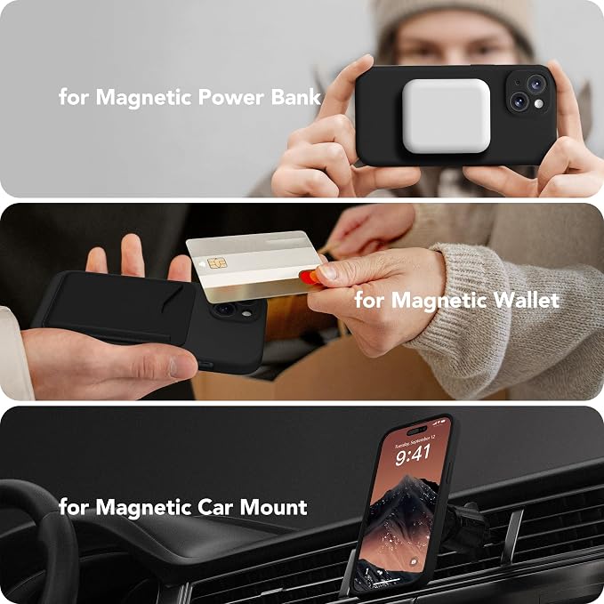 Magnetic for iPhone 14 Case, Compatible with MagSafe, [Full Camera Protection][Screen Protector] Silicone Shockproof Protective Phone Case for iPhone 14 6.1 inch, Black