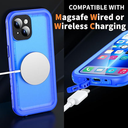 Cozycase Compatible with iPhone 14 Waterproof Case - Full Body Shockproof Dustproof Dropproof Built in Screen Protector Rugged Waterproof Case for iPhone 14 6.1 Inche Blue
