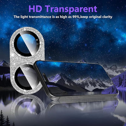 Camera Lens Protector for iPhone 16/iPhone 16 Plus, Bling Glitter Camera Cover with 9H Tempered Glass Metal Ring, Anti-Scratch Lens Protector for iPhone 16/iPhone 16 Plus (Glitter - Silver)
