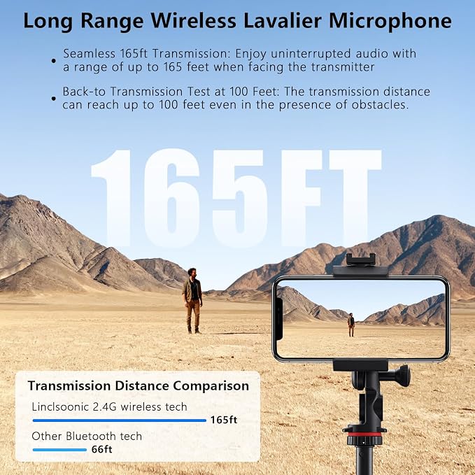 Wireless lavalier Microphone，Mini Microphone AI Noise Cancel Vocal Type-C & Lightning Plug-Play 36H with Sound Modules Charging Case,165ft Clip-on Processors Lapel Mic for All Iphone,Android,Tablet