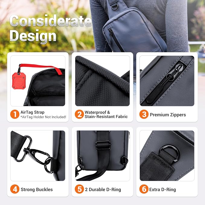 KIWIFOTOS Travel Phone Pouch for Crossbody Sling Bag for iPhone 17 16 15 14 Pro Max iPad mini 6 5 4 Nintendo Switch 2 Water Resistant Smartphone Zipper Chest Bag Adjustable Strap