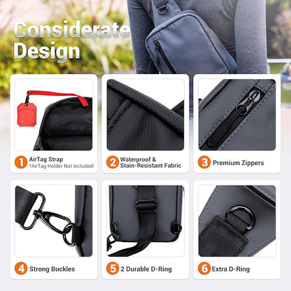 KIWIFOTOS Travel Phone Pouch for Crossbody Sling Bag for iPhone 17 16 15 14 Pro Max iPad mini 6 5 4 Nintendo Switch 2 Water Resistant Smartphone Zipper Chest Bag Adjustable Strap
