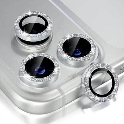 Choiche Compatible for iPhone 17 Pro/iPhone 17 Pro Max Camera Lens Protector Bling, 9H Tempered Glass Camera Cover Screen Protector Metal Ring Decoration Accessories (Glitter-Silver)