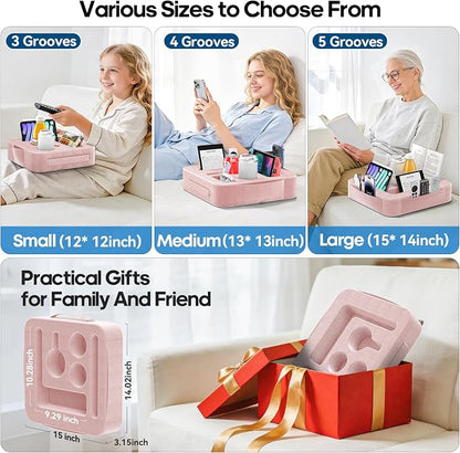 Couch Cup Holder Tray, Couch Caddy for Drink, Snack, Phone, Remote, Ipad, Game Controller, Large-Size Sofa Cup Holder for Bed, Sofa, Car, Desk, Pink
