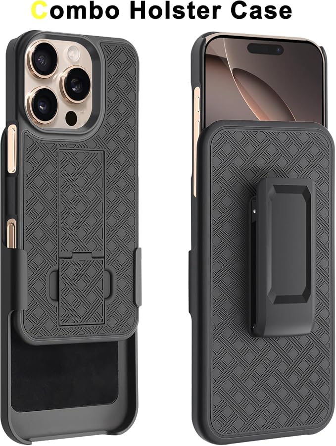 Fingic for iPhone 16 Pro Case with Belt Clip Holster Case Slim Combo Shell with Kickstand Swivel Holster Rugged Shockproof Antiscratch Full Body Protective Case for iPhone 16 Pro,6.3 inch,2024,Black